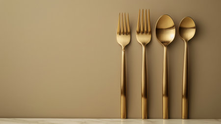 Spoon and fork on a brown background. 3d rendering.の素材