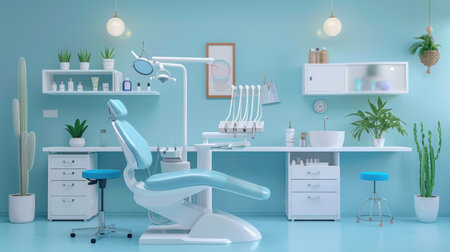 Interior of a modern dental clinic. 3d render. Blue backgroundの素材