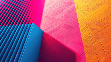 Abstract artwork with vivid pink, blue, and orange textures, highlighting layered materials and dynamic color contrasts, evoking a sense of modern creativityの素材