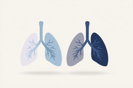 Visual representation of human lungs in two distinct colors, illustrating healthy and unhealthy conditions, highlighting respiratory health and its significance in medical discussions. Cancerの素材
