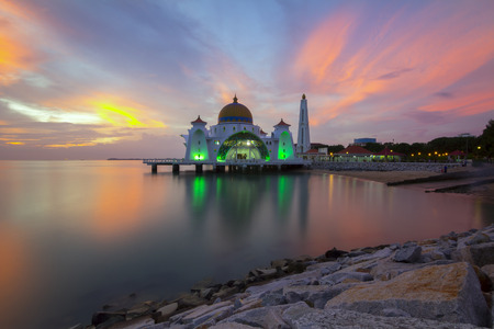 MALACCA, MALAYSIA - 02 JANUARY 2016 - Melaka Strait Mosque (Masjid Selat), Malacca, Malaysia.のeditorial素材