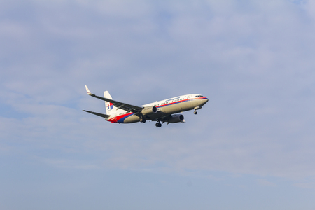 KUALA LUMPUR INTERNATIONAL AIRPORT (KLIA), SEPANG, MALAYSIA- 14 May 2016: Airplane MAS approaching airport at KLIA, Malaysia.のeditorial素材