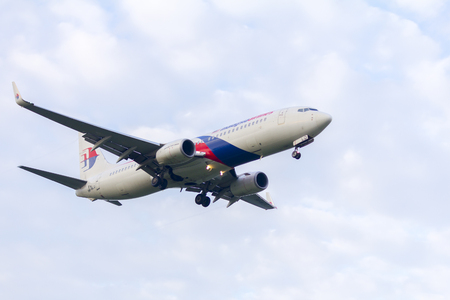 KUALA LUMPUR INTERNATIONAL AIRPORT (KLIA), SEPANG, MALAYSIA- 14 May 2016: Airplane MAS approaching airport at KLIA, Malaysia.のeditorial素材