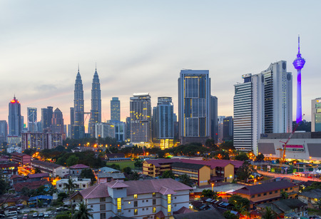 Kuala Lumpur, Malaysia - 22/08/2015 : sunrise in the city center and klcc kuala lumpurのeditorial素材