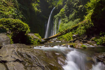 LOMBOK, INDONESIA : 18/09/2016 - Tiu Kelep waterfall in Senaru, Lombok, Indonesia. Too many tourists from abroad.の写真素材