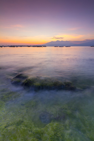 morning scenery on the coast of Lombok. Long exposure.の写真素材