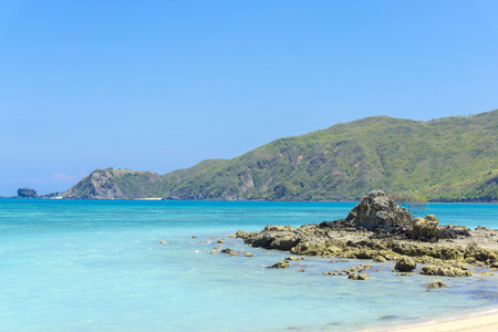 Beautiful rocky beach and sea near the Kuta, Lombok islandの写真素材