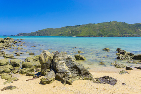 Beautiful rocky beach and sea near the Kuta, Lombok islandの写真素材