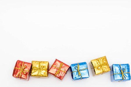 Set colorful gift boxes on white backgroundの写真素材