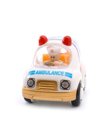 Toy ambulance car on a white backgroundの写真素材