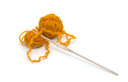 Red threads for knitting and a  crochetの写真素材