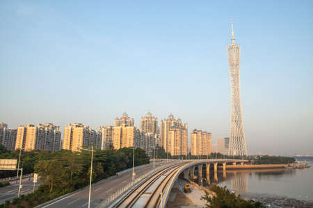 Railway and Guangzhou Towerのeditorial素材