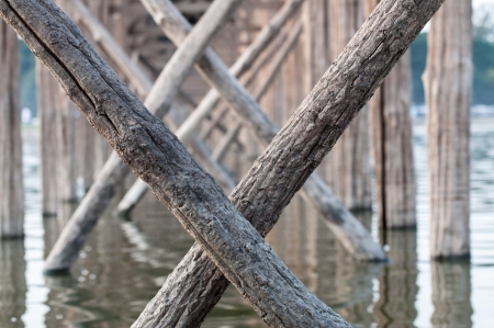 Detail of the longest teak bridge U Bein in Amarapura near Mandalay in Myanmarの写真素材