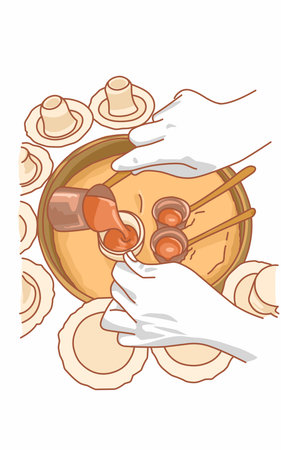 Turkish coffee cooked in a hot sand. Coffe pot top view illustrationのイラスト素材