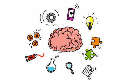 Mind mapping for thinking of various ways. Bulb, paper, paint, puzzle, chemical, sainsのイラスト素材