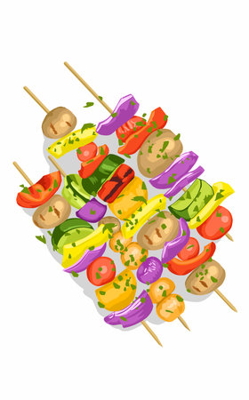Colorfull Skewered grilled vegetable on a stick. Delicious healthy nature foodのイラスト素材