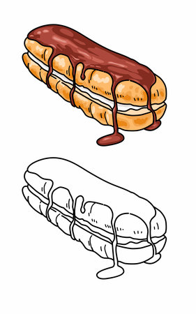 Coloring page Cream filled toasted bread chocolate sauceのイラスト素材