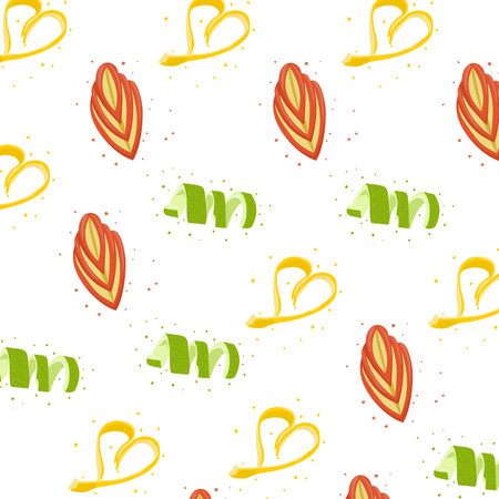 a pattern with Apple sliced , line peel, and orange peel hearts on white background. Art of cocktail...