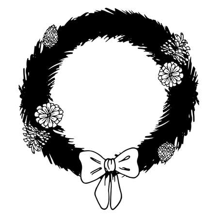 Christmas wreath. Colorless background. Coloring book for children. Christmas. New Year. Holiday print.のイラスト素材