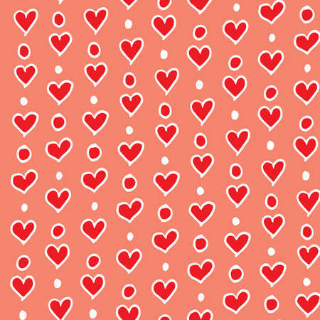 Seamless Pattern With Many Outline Hearts And Circles. Endless Texture With Isolated Shapes. Vector...