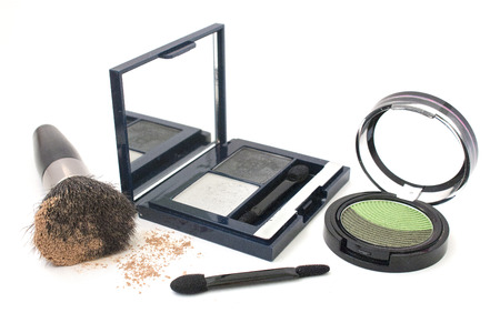 brush and eye shadow isolated over whiteの写真素材