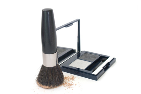 brush and eye shadow isolated over whiteの写真素材