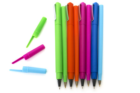 colored pens isolated over whiteの写真素材
