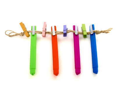 variegated pens isolated over whiteの写真素材