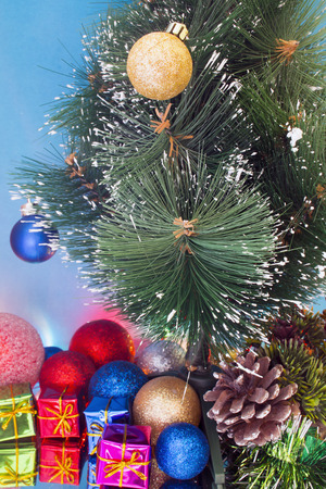 Christmas tree decorated with garlandsの写真素材