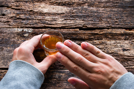 man shows abstinence from alcoholの写真素材