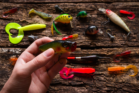man holding bait for fishingの写真素材