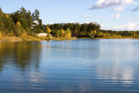 lake and autumn forestの写真素材