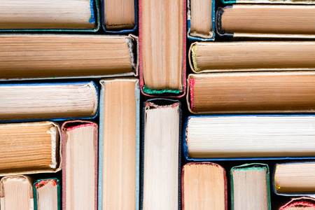 Vintage books in hardcover close-up top viewの写真素材