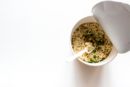 instant noodles on a white background with space for textの写真素材