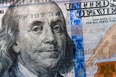 American dollar banknote Franklin portrait closeup