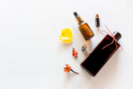 natural home made cosmetics on white background with place for textの写真素材