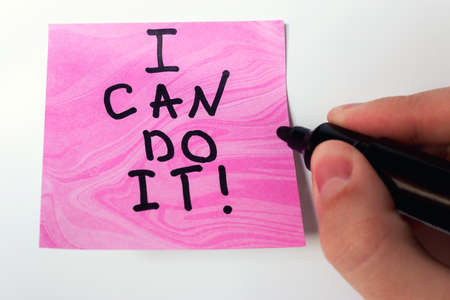 writes with a marker I can do it, close-up motivationの写真素材