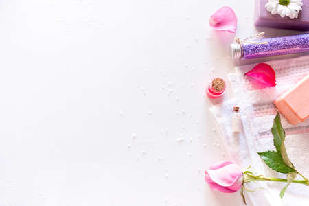 spa concept natural cosmetics on white background with place for text skin careの写真素材