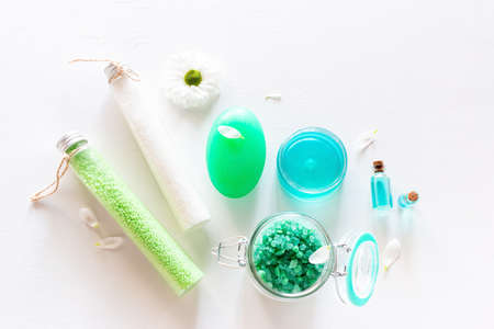 home organic cosmetics isolated on white backgroundの写真素材