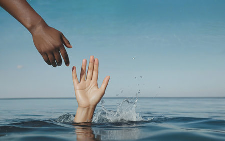 saves a drowning man concept stop racismの素材