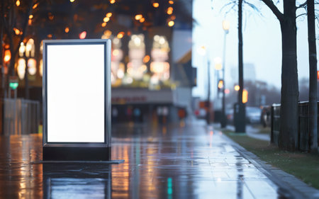 mockup of empty street billboard, banner, poster, blurred bokeh backgroundの素材