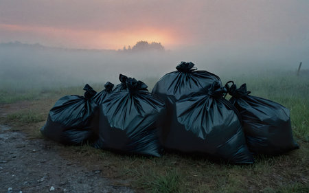 collected garbage on the side of the road, environmental pollutionの素材