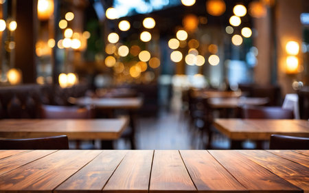 empty wooden table mockup on cafe tables backgroundの素材