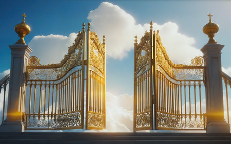 golden gate to heaven in the clouds, sun raysの素材