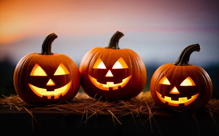 glowing pumpkin, halloween concept, close upの素材