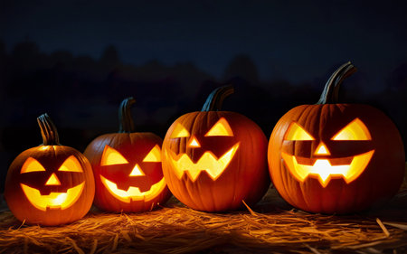 glowing pumpkin, halloween concept, close upの素材