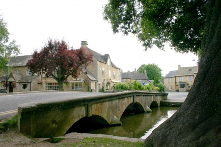 A cotswold village scene at Bourton on the water in England