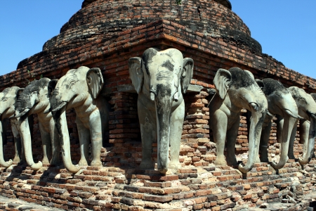 Rows of stone elephants at Sukhothaiの写真素材