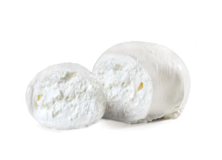 Mozzarella Cheese Ball from Italy - "Boccone" - Isolated on White Backgroundの写真素材