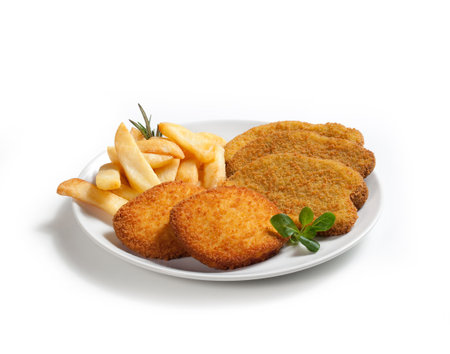 Cordon Bleu with French Fries - Isolated on White Backgroundの写真素材